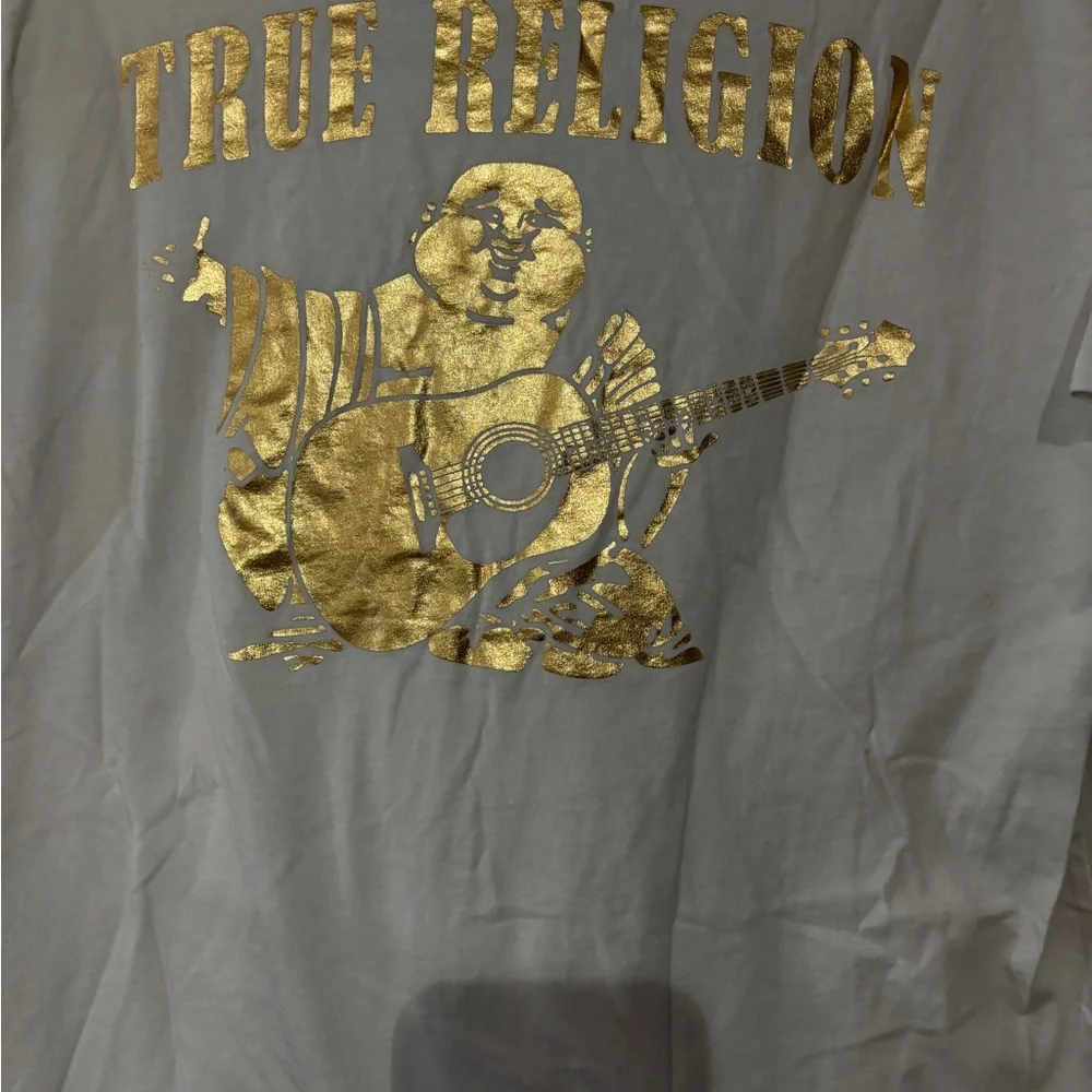 MEN'S TRUE RELIGION GOLD OUTLINE BUD BUDDHA LOGO WHITE T-SHIRT BNWT RARE